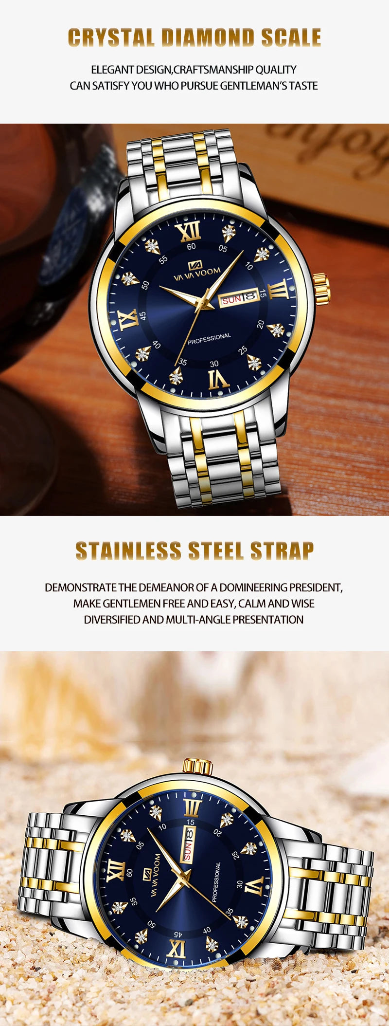 Top Brand Men Watch Stainless Steel Top Quailty Luxury Push Button Hidden Clasp Waterproof Luminous Date Week Sport Wrist Watch