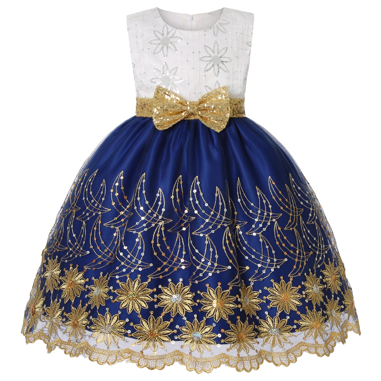 2025 Autumn and Winter new children's mesh gold sequins embroidered bow tie dresss skirt wedding birthday