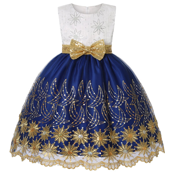 2025 Autumn and Winter new children's mesh gold sequins embroidered bow tie dress princess dress skirt wedding birthday
