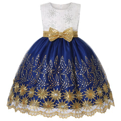 2025 Autumn and Winter new children's mesh gold sequins embroidered bow tie dress princess dress skirt wedding birthday