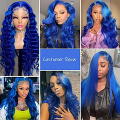 Navy Blue 13X6 Body Wave HD Lace Frontal Wig Pre Plucked Colored Royal Blue Transparent 13X4 Lace Front Human Hair Wigs On Sale