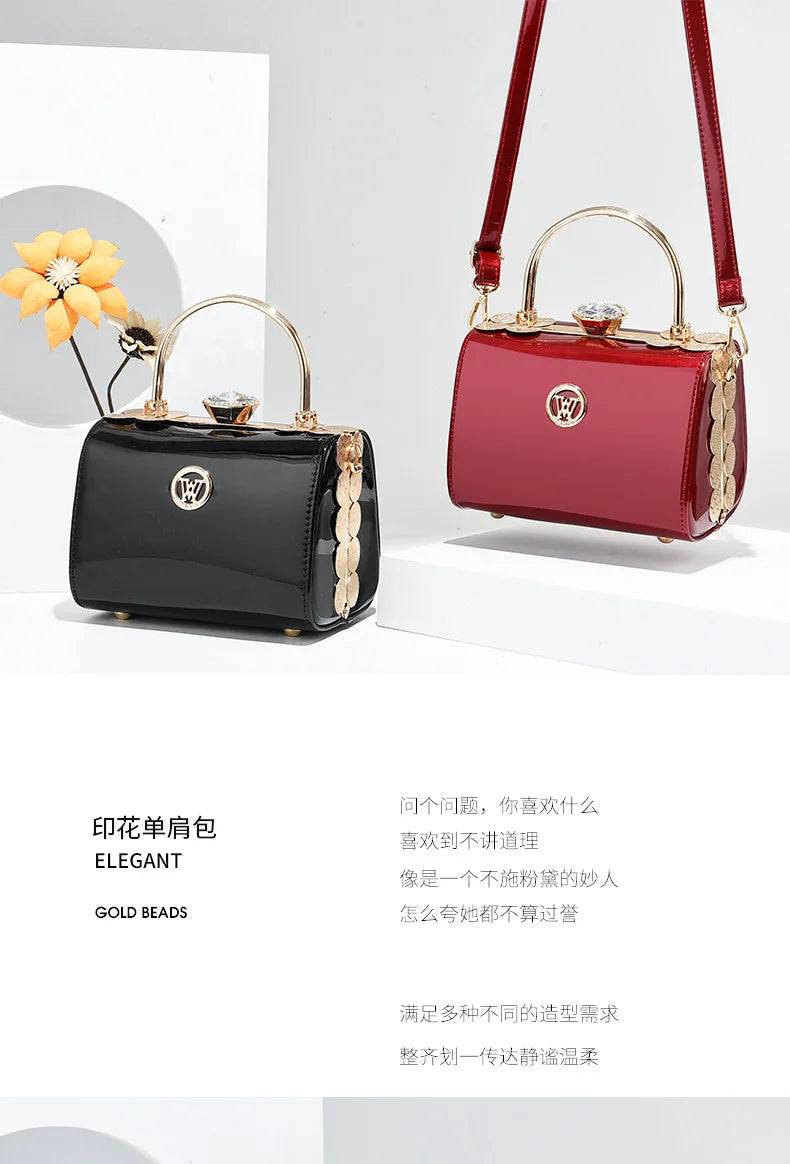 Fashion Women's Bright Leather Steel Armor Bag New Lacquer Leather Bride Handbag