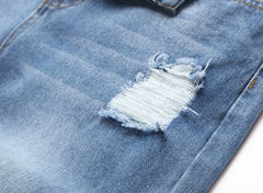 Pencil Pants Men Hole Jeans Mid Waist Skinny Pockets Vintage Ripped