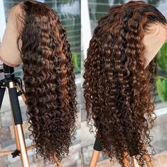 Highlight Ombre Lace Front Wig 40 Inch Curly Wigs 13x6 13x4 Hd Lace Frontal Water Wave Human Hair Wigs 1B/30 Colored Deep Wave