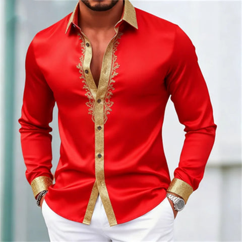 New men's 3D printed long  design, a casual long sleeved shirt, men's retro style