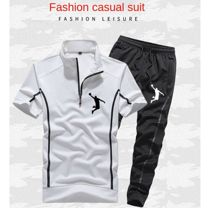 Short sleeved suit men&#39;s summer thin large stand collar sportswear two-piece
