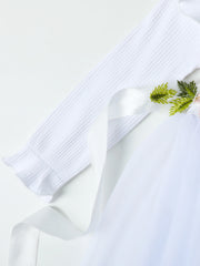 Girls' Long-Sleeve Tulle Dress Flower Belt Elegant Casual Spring Autumn