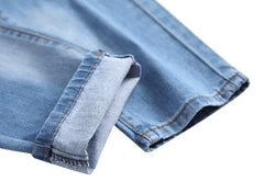American Fashion Street Style Ripped Skinny Jeans  Street Riding Stretch Slim Fit Straight Pants Patchwork  Denim Trousers Male