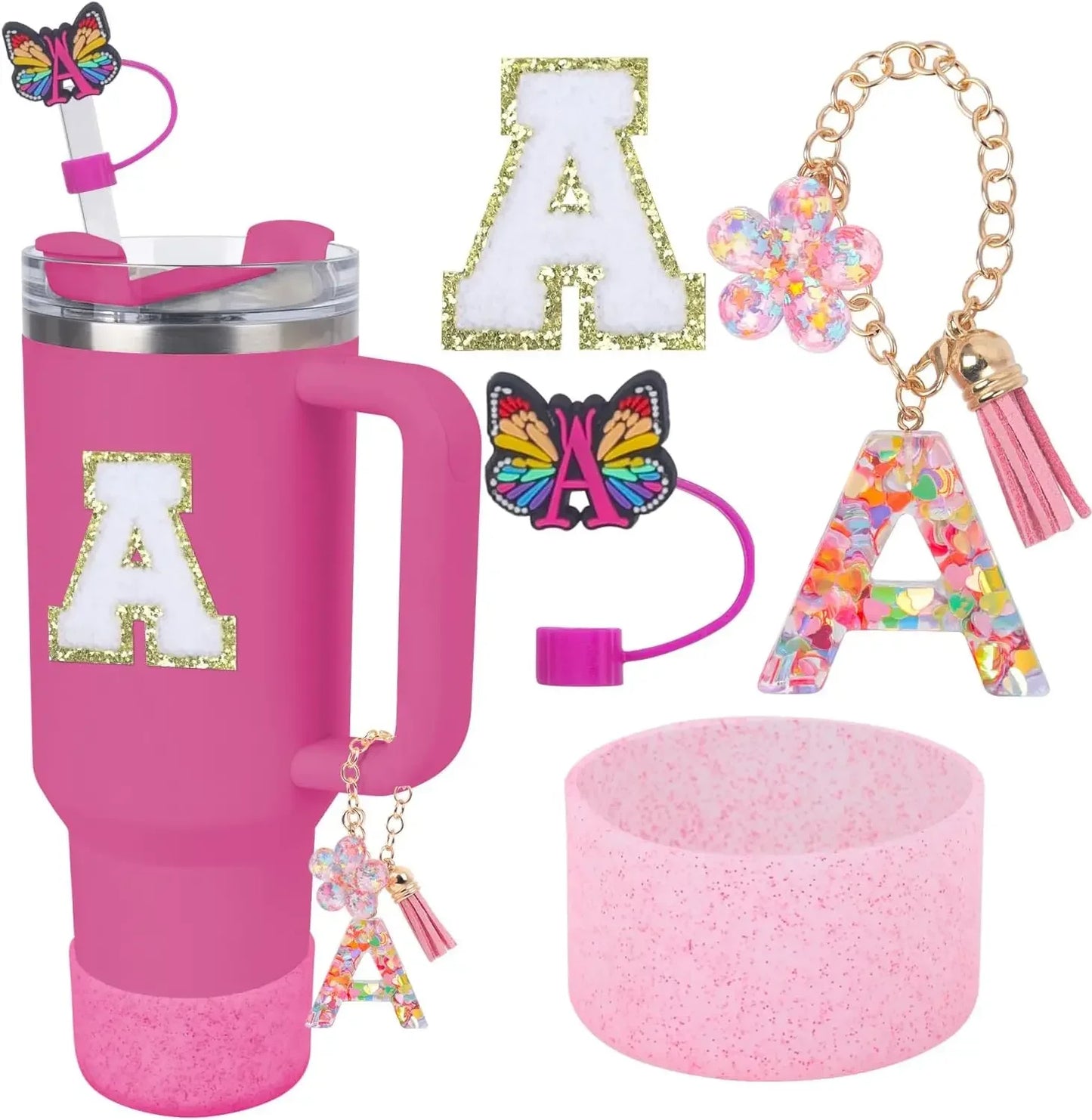 Accessories for Stanley Cup 40oz 30oz Letter Charms for Handle Silicone Boot,Straw Cover Topper & Sticker Charms