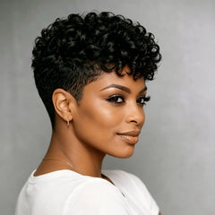 Short Curly Pixie Wig Human Hair for Women Full Machine-made 180%Density Perfect for Everyday Use