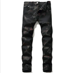 2021 Men's  Fashion High Quality Printed Jeans Men Hip Hop Streetwear Cotton Denim Pants Slim Fit Male Casual