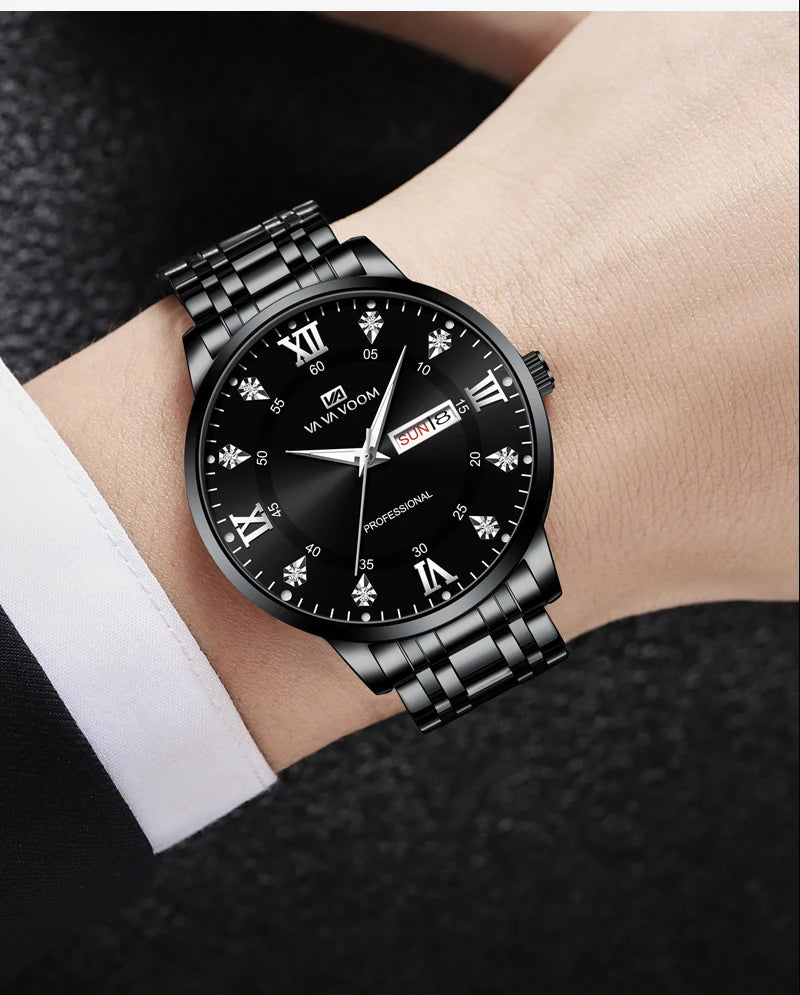 Top Brand Men Watch Stainless Steel Top Quailty Luxury Push Button Hidden Clasp Waterproof Luminous Date Week Sport Wrist Watch