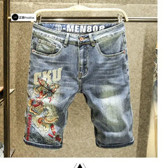 Harajuku Fashion Luxury Brand Men's Summer Embroidered Jeans Knee