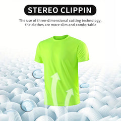 Fashion men's minimalist striped printed T-shirt summer leisure outdoor sports fitness round neck short sleeved men's shirt top