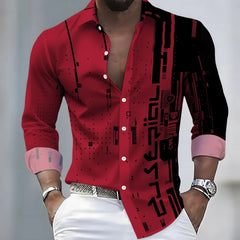 Men's 21-Color Long-Sleeved Shirt Loose Fit Black White Patchwork Geometric Letter Print Stylish Design Casual Fashion Top