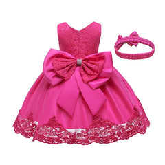 3-12 Years Summer Cute GIrls Dress Big Bow Lace Mesh Party Princess Dress For Girls Children