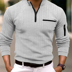2025 Spring and Autumn New Men's Plaid Turtleneck Zipper Long Sleeve Polo Shirt  Casual