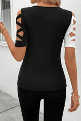 Ladies' fashionable hollow out short sleeved T-shirt casual style