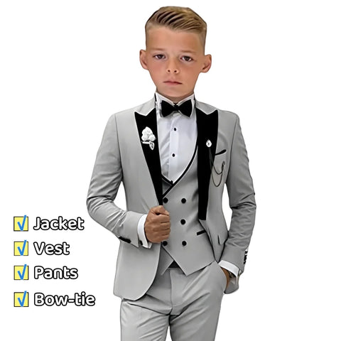 Autumn New Arrival Kids Formal Suit Set, 3 Pieces Velvet Notched Lapel Neck , Matching Vest and Pants, Boy's Tuxedo Set