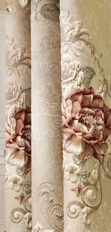 Custom New 3D Embossed Luxury Curtains for Living Dining Room Bedroom European Flower High-end Textured Noble Valance Tulle Cort