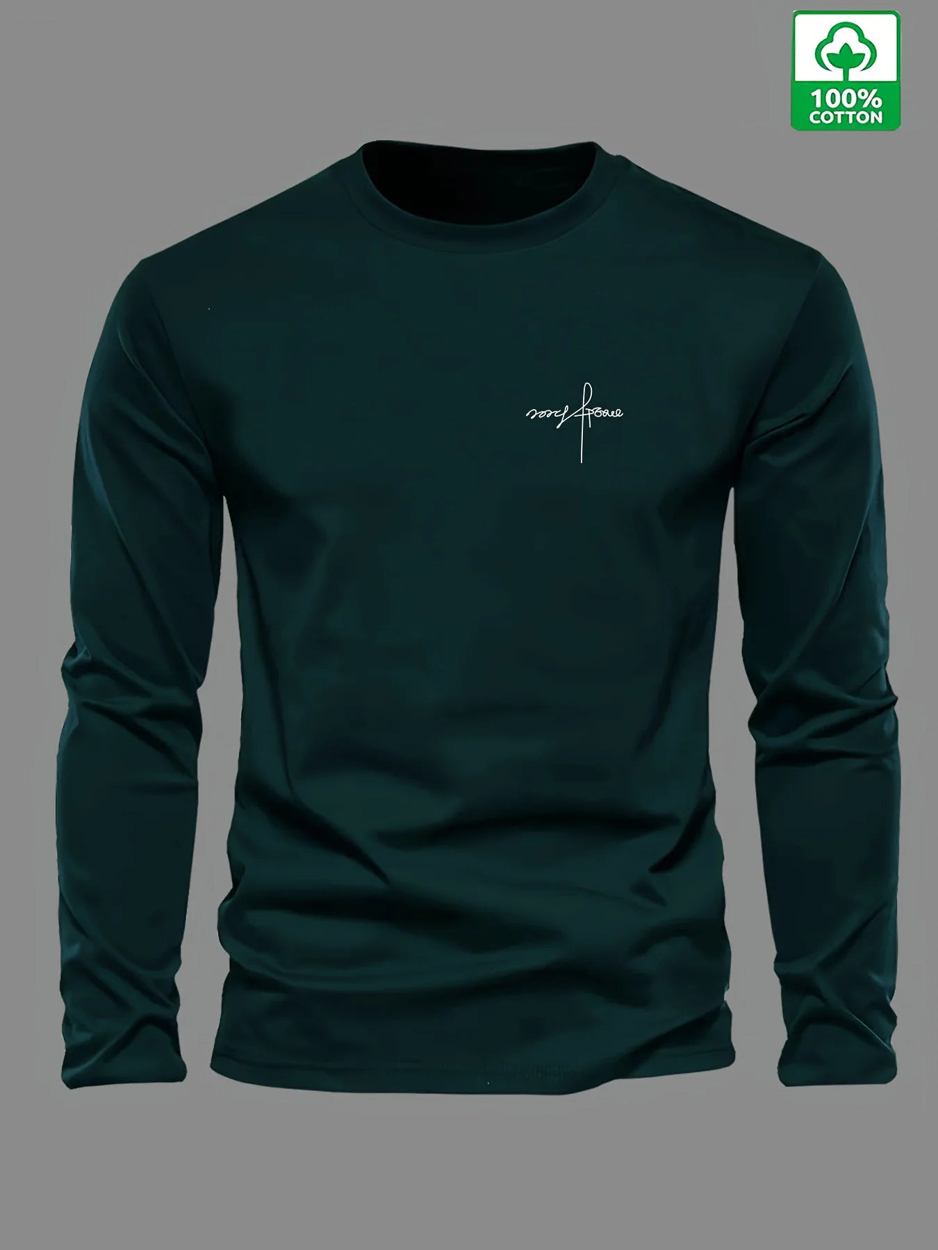 Men's 100% pure cotton loose and comfortable sports and leisure letter printed round neck long sleeved T-shirt top