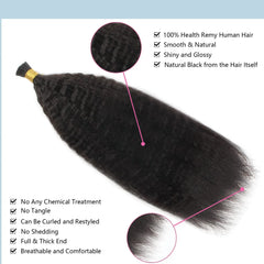 I tip Hair Extensions Kinky Straight Human Hair #1B Pre Bonded Remy Micro Links Human Hair Extensions Natural Black 1g/Strand