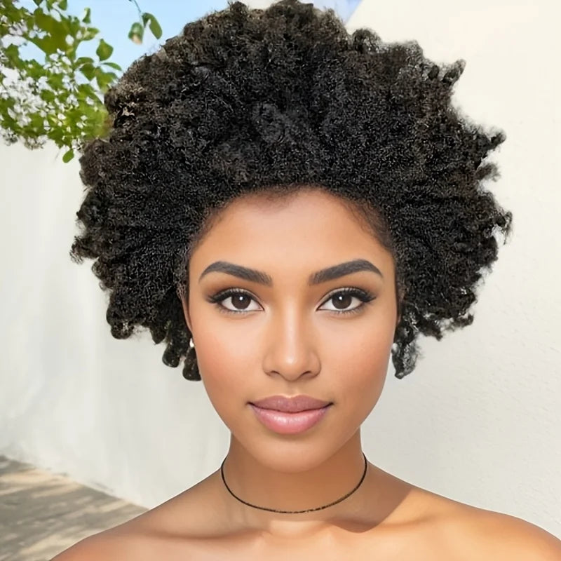 Afro Kinky Curly Human Hair Wigs 6/8 Inch Machine Made Wigs for Women - Fluffy Natural Looking Pixie Cut Wigs