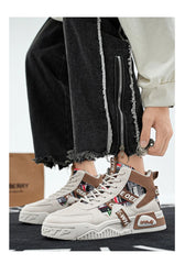 Men's High Top Sneakers Fashion Leather Casual Ankle Boots  for Men Lace Up
