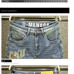 Harajuku Fashion Luxury Brand Men's Summer Embroidered Jeans Knee