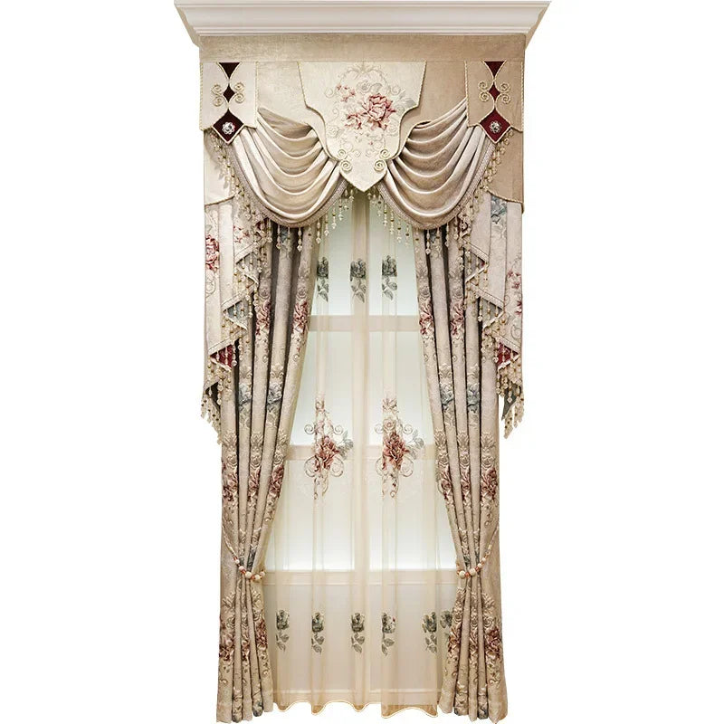 Custom New 3D Embossed Luxury Curtains for Living Dining Room Bedroom European Flower High-end Textured Noble Valance Tulle Cort