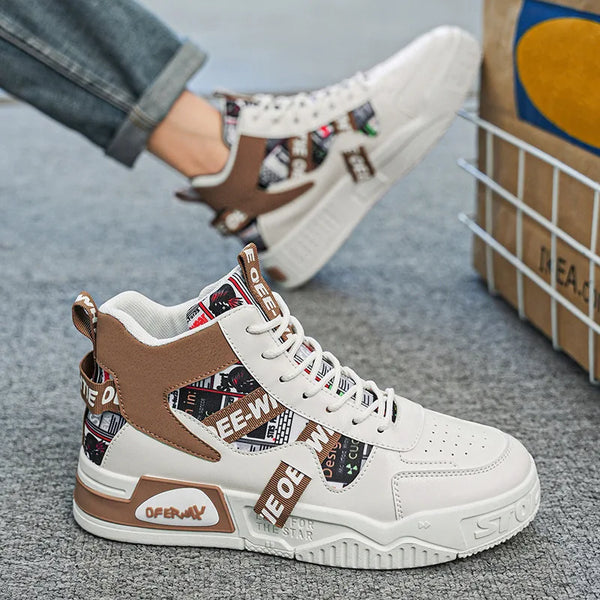 Men's High Top Sneakers Fashion Leather Casual Ankle Boots  for Men Lace Up