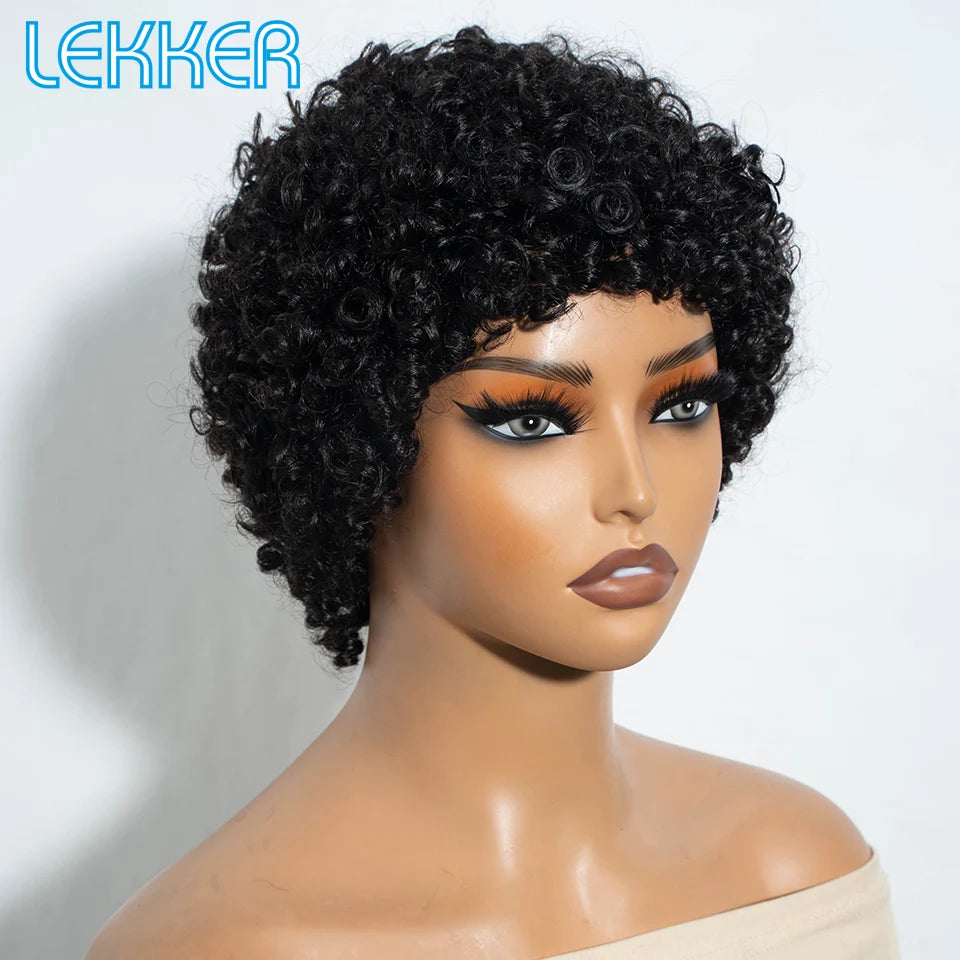 Lekker Colored Short Pixie Cut Curly Bob 100% Human Hair Wigs For Women Brazilian  remy Wigs