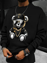 Men's autumn and winter fashionable casual loose cool bear cartoon graphic print fleece long sleeved