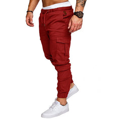 Men High Elastic Cargo Pants Summer Lace Up Drawstring Pocket Harem Stretch Full Trousers BSD-8811