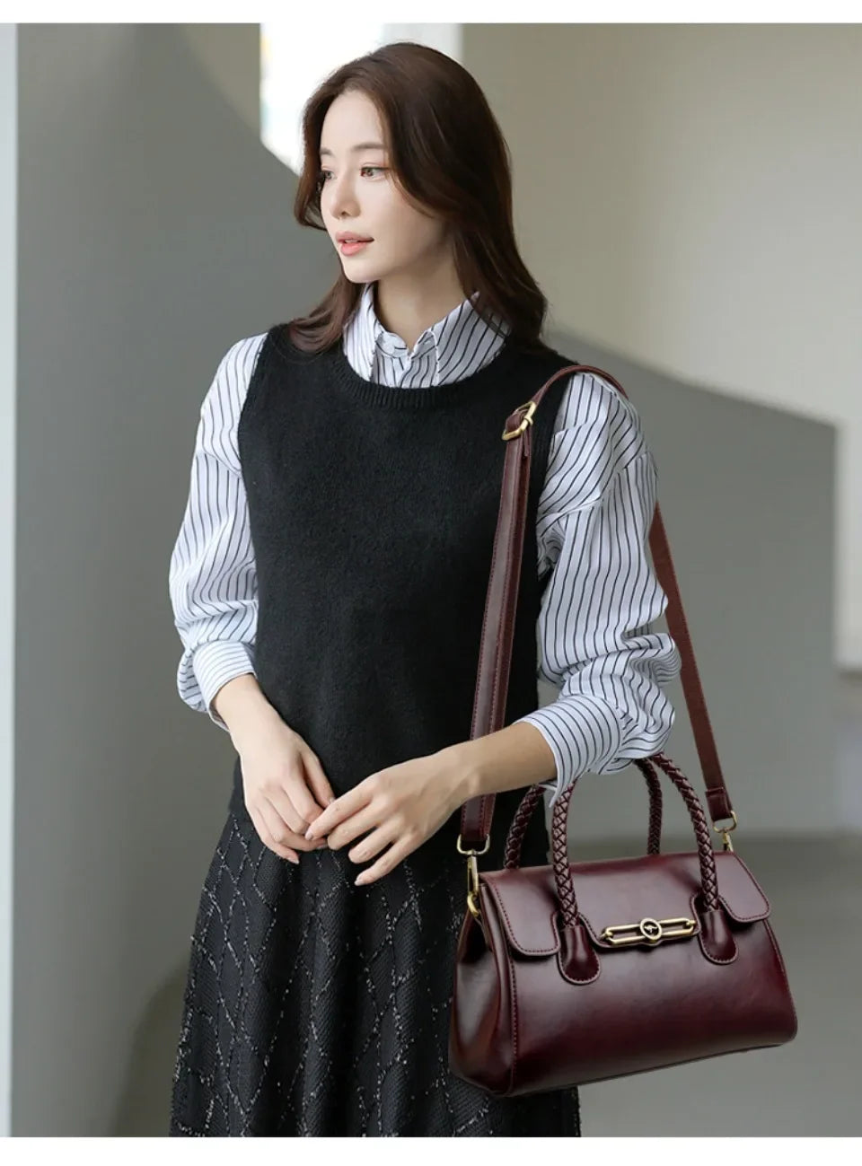 Retro High Quality Oil Leather Women Top-handle Shoulde Bags Vintage Casual Totes Trendy Lock Designer Handbag Small