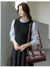 Retro High Quality Oil Leather Women Top-handle Shoulde Bags Vintage Casual Totes Trendy Lock Designer Handbag Small