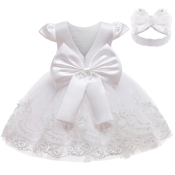 3M-3T Toddler Baby Girls Dresses Pageant Wedding Flower Formal Gowns Embroidered Lace Dress+Headwear 1st Birthday Girls Dress