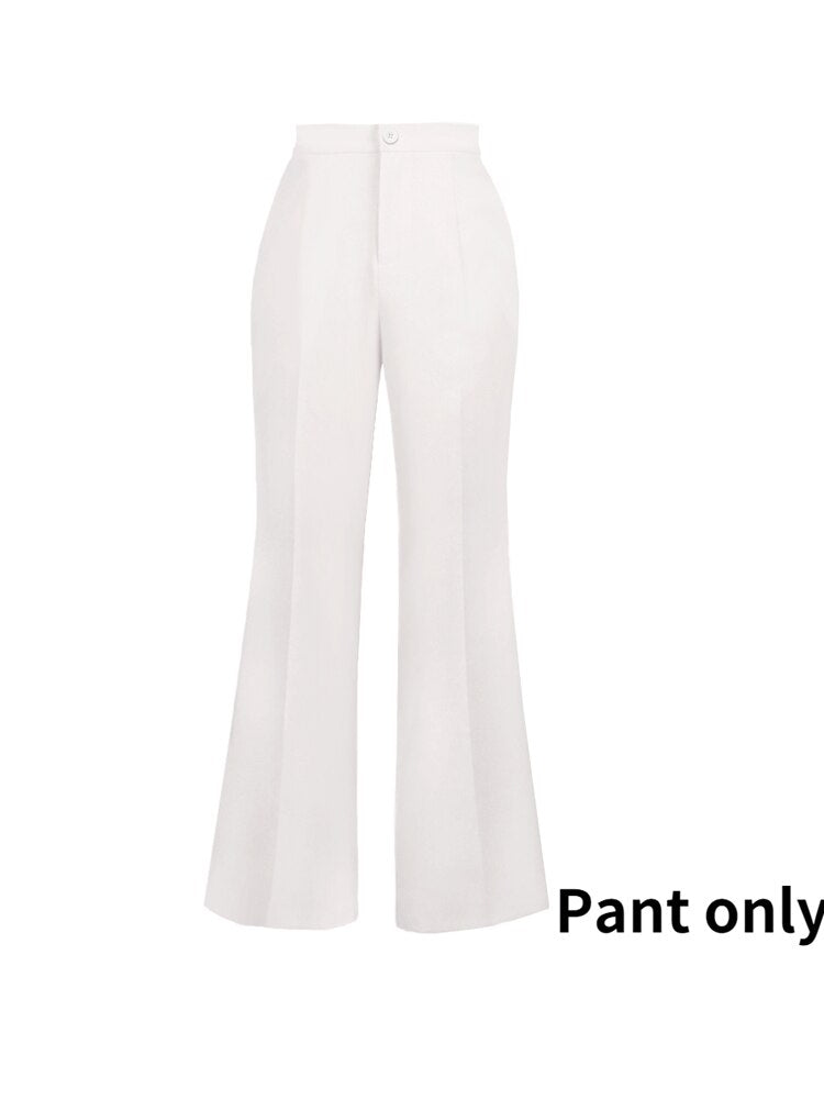 Women White Formal Business Blazer Suit Sets Elagant 6 Buttons Jacket Knee Length Skirts Wide Leg Pants Suits Casual Office Work