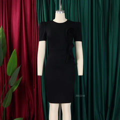 Casual Basic Women's Ruffled 3D Flower Short Sleeve Bodycon Mid Pencil Dress Elegant