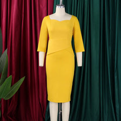 Church Dresses for Women 2025 Elegant Ladies Office Wear Casual Dress Long Sleeve Knee Length Solid Bodycon