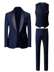 Jacket Vest Pants Solid Color Men's Formal Business Office Suit Groom Wedding Dress Party Blazer Waistcoat Trousers Tuxedo