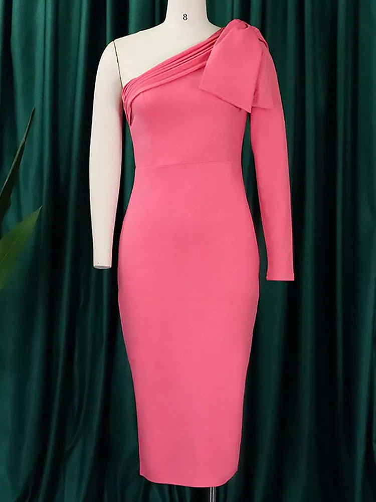 Valavalaking 2024 Sexy Solid Women Plus Size Dress One-shoulder Large Big Long Slim Dresses Lady Evening Party Tight Curvy Dress