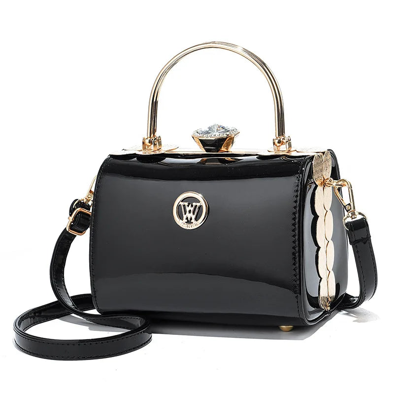 Fashion Women's Bright Leather Steel Armor Bag New Lacquer Leather Bride Handbag