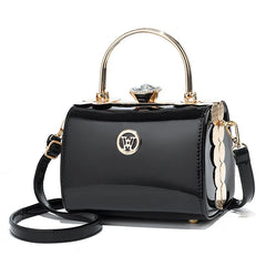 Fashion Women's Bright Leather Steel Armor Bag New Lacquer Leather Bride Handbag  Banquet Dress