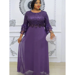 Elegant Dresses Women Luxury Sequin Chiffon Long Dress African Dashiki Outfits Party Prom Birthday Gowns Female Clothing