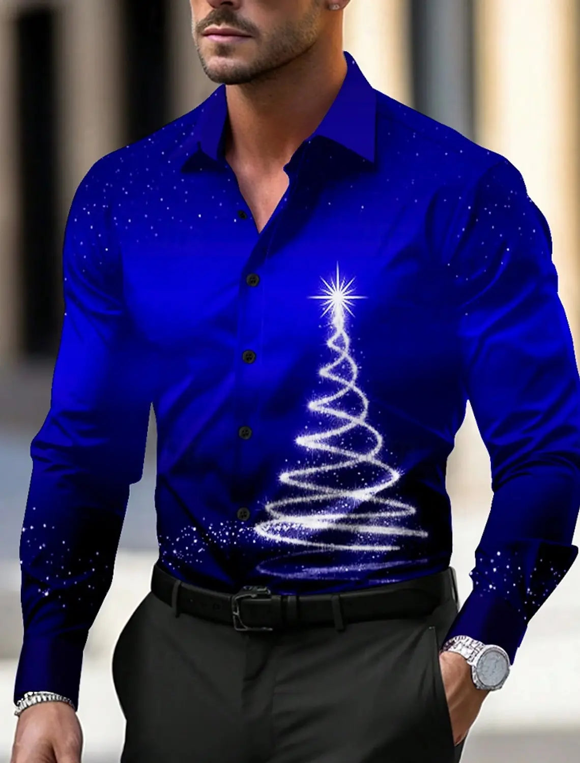 Christmas Theme Men's Christmas Trees Printed Shirts Snowflake Grad Shirts