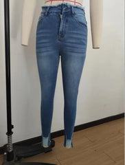 European American Chic Women's Stretchy Denim Pants Slimming Butt Lift Skinny Jeans Elastic Trousers