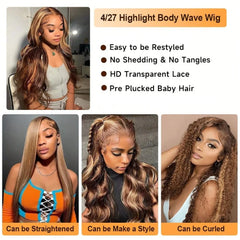 P4/27 Highlight Body Wave Human Hair Wig For Woman On Clearance Sale 200 Density 13x4 HD Lace Frontal Wigs Pre Plucked Natural Hairline
