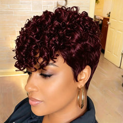 8 Inches Pixie Cut Wigs for Women Short Layered Human Hair Wigs with Bangs Full Machine Made Wig