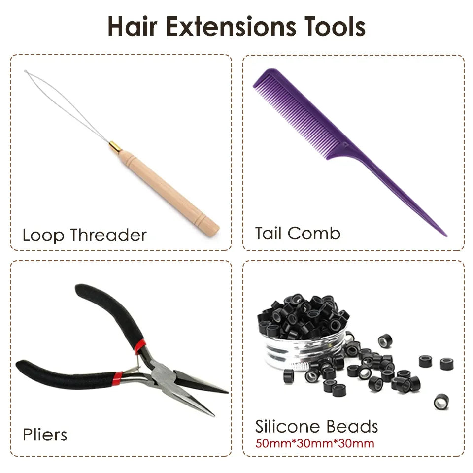 Kinky Straight Microlinks Hair Extensions Human Hair Natural Black Keratin I Tip Nano Ring Hair Extension Silicone Beads 50g/Set